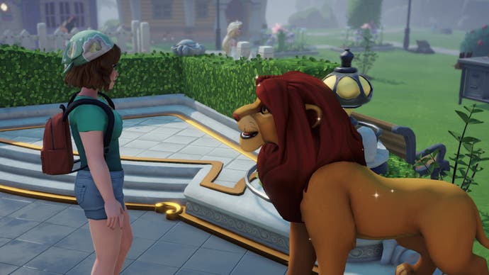 disney dreamlight valley main character speaking to simba on right