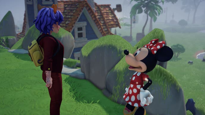 disney dreamlight valley main character talking to minnie mouse on the right