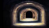 A dark underground chamber, lit at intervals with light from outside, but ending in a dark archway. I would not go down there alone.