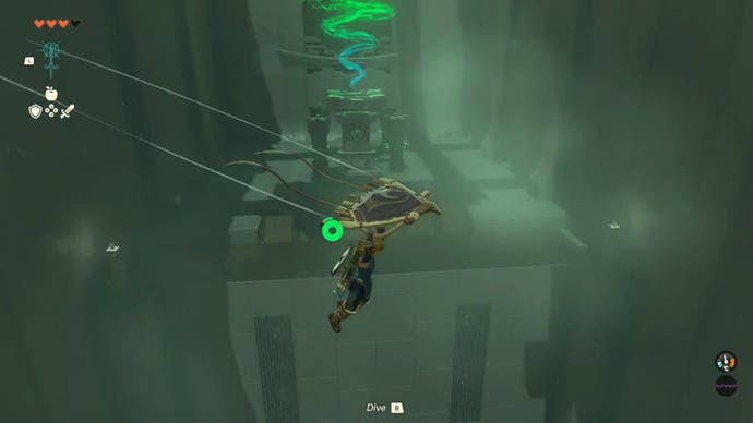 Zelda Tears of the Kingdom, Link is gliding to the final point of the Ijo-o Shrine.
