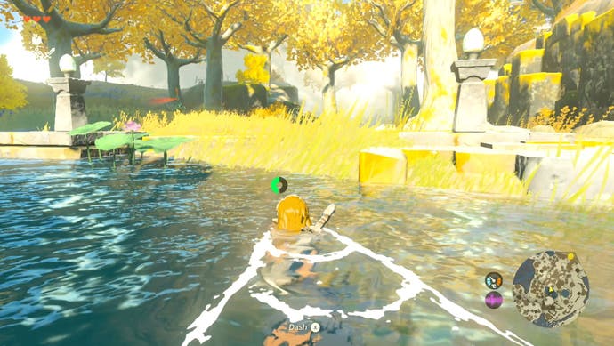 Link swimming through water on his way to the Temple of Time in The Legend of Zelda: Tears of the Kingdom.