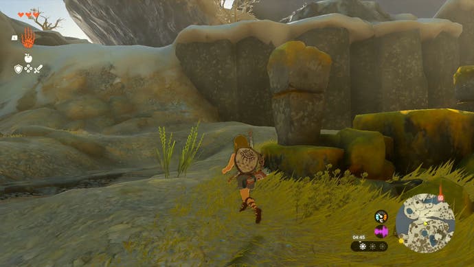 Image showing Link approaching a rock face as the player heads to the Gutanbac Shrine in The Legend of Zelda: Tears of the Kingdom.