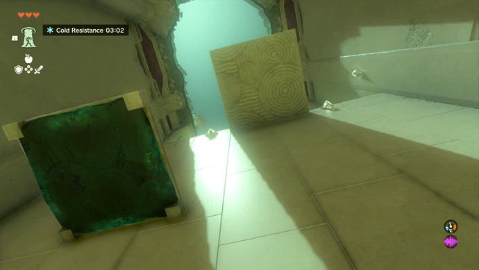 First-person view showing platforms in the Gutanbac Shrine located above a player in The Legend of Zelda: Tears of the Kingdom.