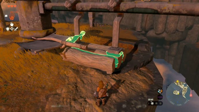Link attaching a platform and sail to a railing in The Legend of Zelda: Tears of the Kingdom.