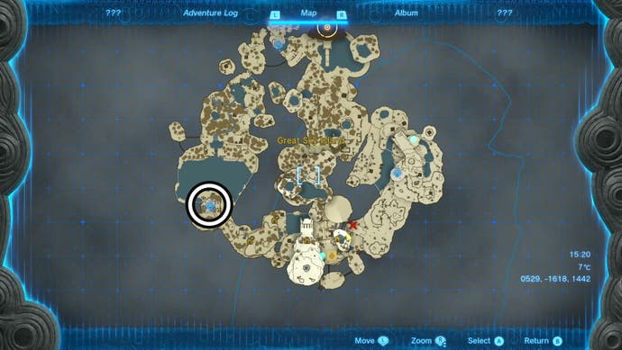 Map showing the location of the In-Isa Shrine in The Legend of Zelda: Tears of the Kingdom.